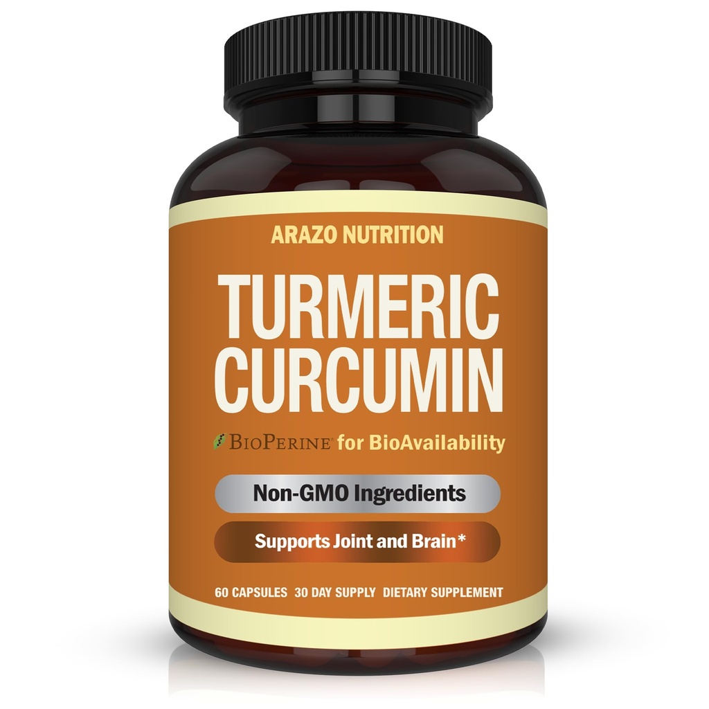 Arazo Nutrition Turmeric Curcumin with BioPerine Black Pepper Extract - 1300mg Per Serving - Joint Support Nutritional Supplements - 100% Herbal Tumeric Root Capsules