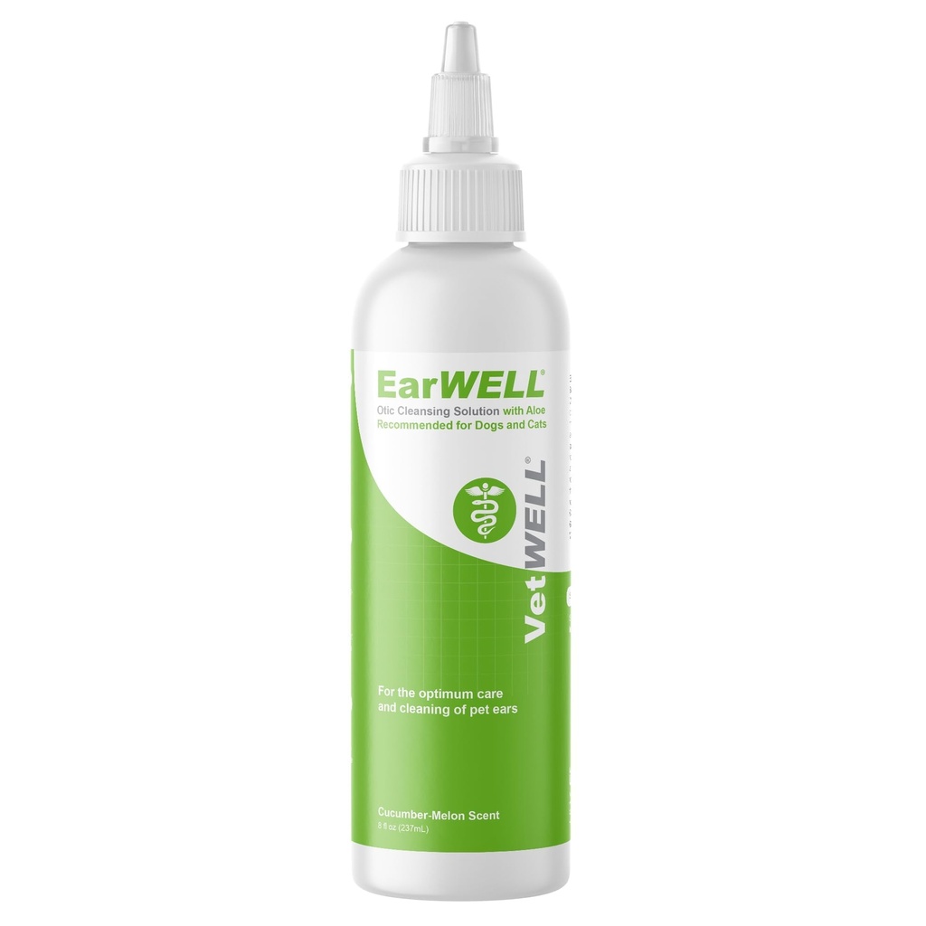 Vetwellאוזן ניקויer for Dogs and Cats - Otic Rinse for זיהומים וזיהומים אוזניים מבוקר ו- Odor בחיות מחמד - 8 oz (Cucumber Melon)