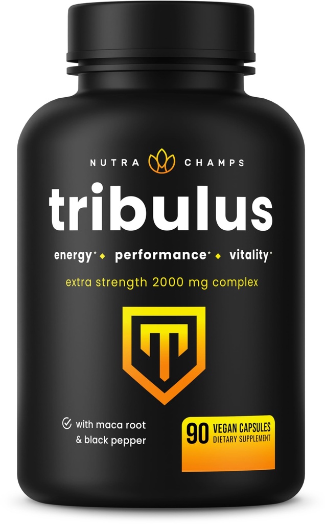 NutraChamps Tribulus Terrestris for Men, 2000 מ"ג תוסף Booster לאנרגיה, Vitality, Stamina & Performance, תוספת כוח ספירונים, 90 קפסולות טבעוניות