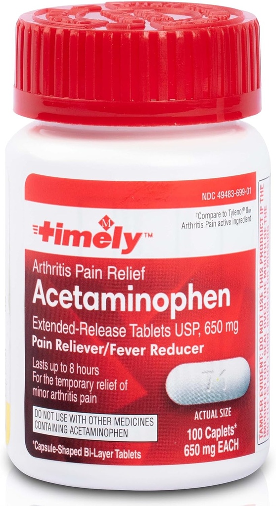 זמן-CAP LABS, INC. Timely Acetaminophen 650 Mg Extended לשחרר - Fever צמצם, דלקת פרקים כאב Reliever, Joint Pain Relief Pills - 100 Caplets