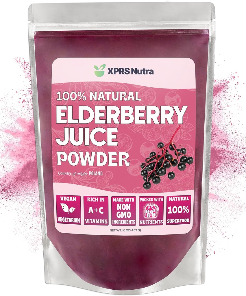 XPRS Nutra Elderberry Juice אבקת - Oldberry אבקת פירות אורגני מיץ מיקס - אבקת Elderberries תוספת עשיר ויטמין A ו C (16 oz)