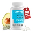 ויטמין D3 עם K2-5000iu ויטמין D ו -100 mcg ויטמין K תוספת במנהרה אחת עבור זמינות ביולוגית מקסימלית - שיפורים Calcium Absorption עבור Cardiovascular, Immune ובריאות העצם (60 קפסולות)
