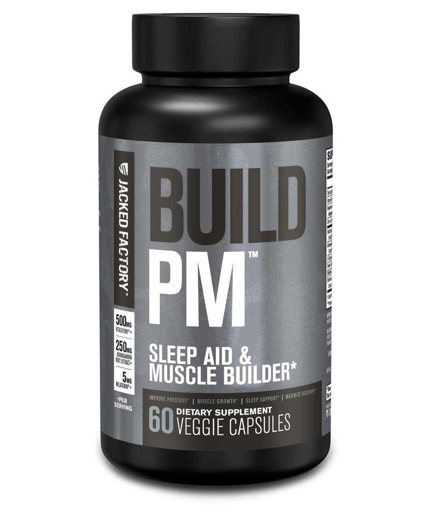 המפעל ג'קד בנה את שעון ראש הממשלה שריר בונה & Sleep Aid - Post Workout Recovery & Sleep Support Supplement w/VitaCherry Tart Cherry, Ashwagandha, & Melatonin - 60 Natural Veggie Pills