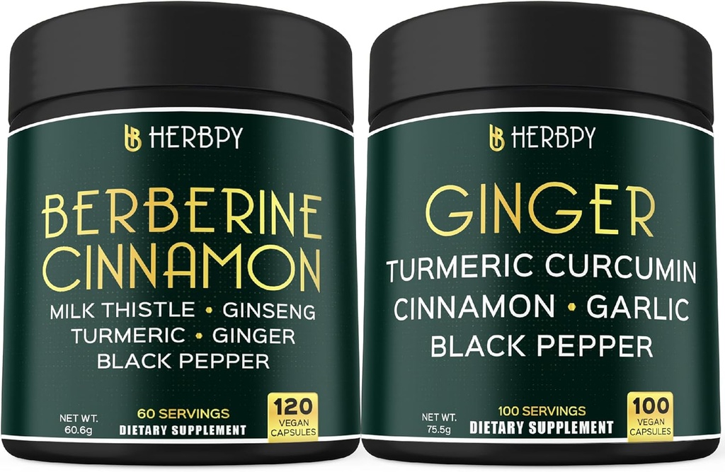 Bundle 7in1 Berberine HCl & 5in1 ג'ינג'ר - תמיכה Immune, Digest ובריאות הלב