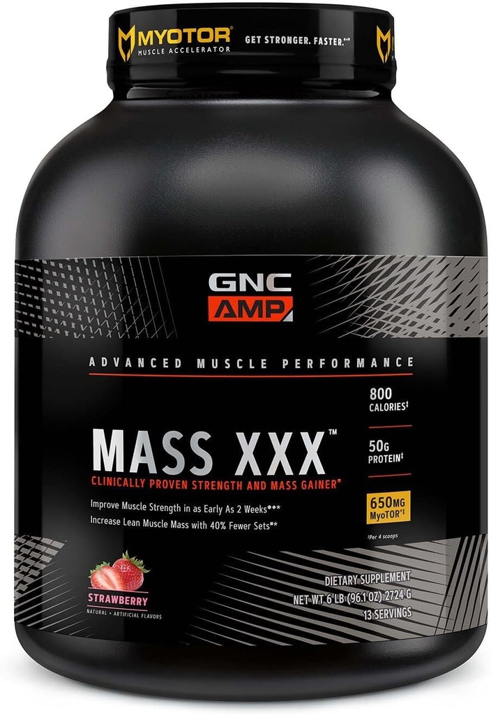 GNC AMP MassXXX, קלינית פרובנס משקל אבקת חלבון מקבלר משקל, משפר כוח וגודל, 780 קלוריות, 50g חלבון, מיקרוnized Amino Acids, קריטין, Betaine, Strawberry, 13 משרתים, 6 פאונדs, 6 פאונדs