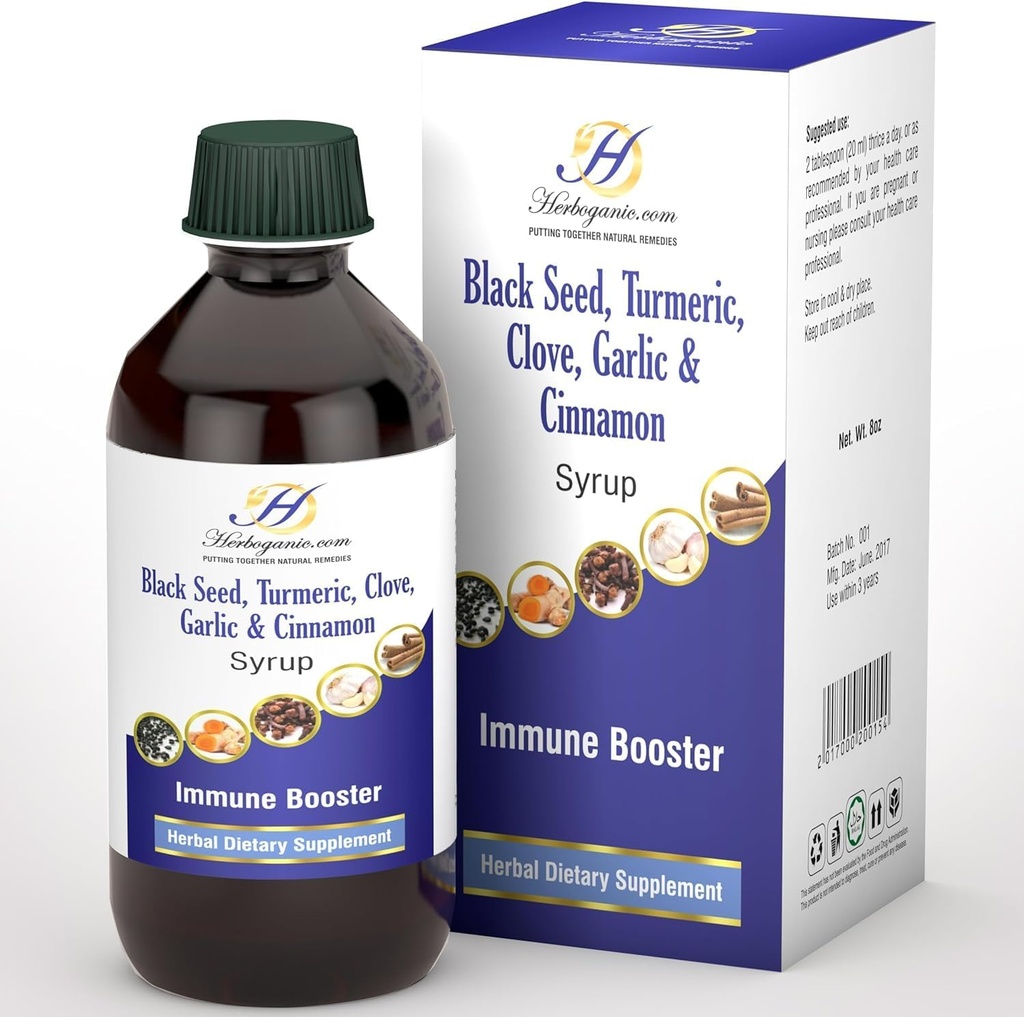 Elderberry חינם Immune תמיכה סירופ לילדים ומבוגרים - תערובת מושלמת של אורגני שחור Seed, Turmeric, Clove, Cinnamon & Garlic - טוילר Immune Booster ללא סרברי אורגני