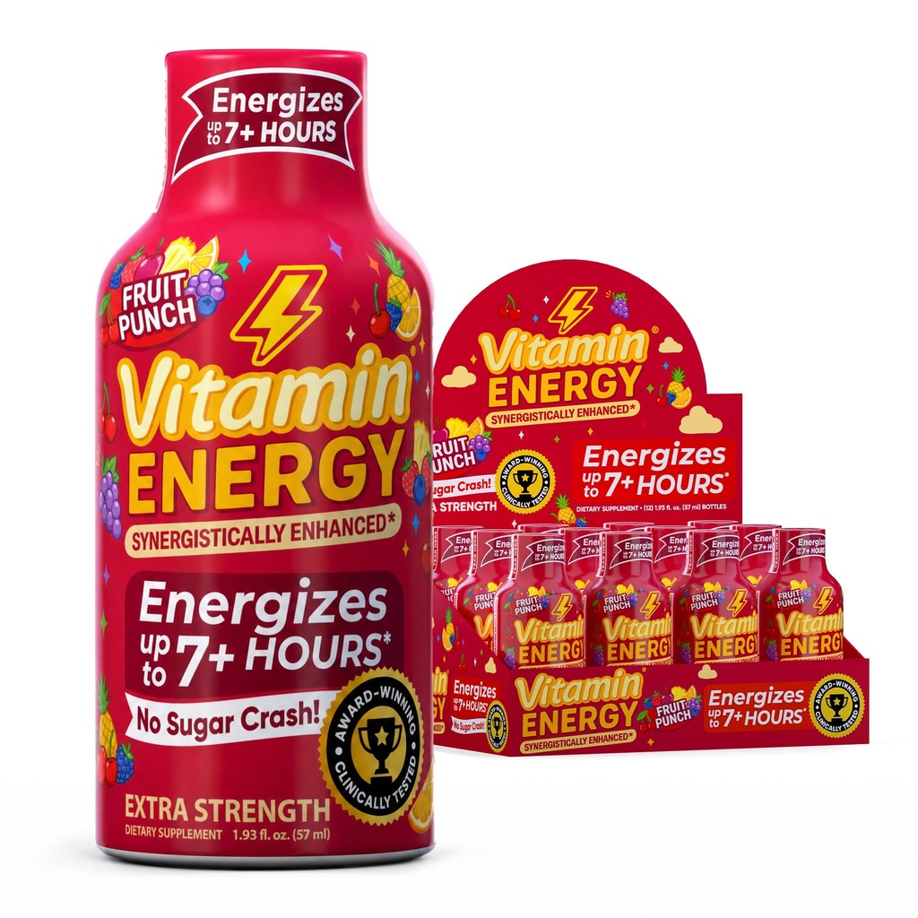 ויטמין אנרגיה Immune+ תוספת כוח אנרגיה ירו פירות Punch 12 Pack, 260 מ"ג טבעי Caffeine, B-Vitamins, Citicoline, תה ירוק, Immunity & Focus תמיכה, Zero Sugar, Gluten-Free1.93 floz oz