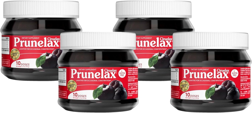 Prunelax Ciruelax כוח רגיל Laxative Jam - טבעוני & Gluten-Free Natural-Ingredient Laxative עבור Occasional Constipation - 5.3 oz (Pack of 4)