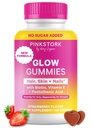 Pink Stork Total Glow Gummies עבור נשים - שיער, עור וציפורים ויטמין עם ביוטין, ויטמין A, B6, B12, Folate, Zinc & More - תמיכה עור כהה, ריחות חזקים, שיער בריא - 60 ברי מסטיקס