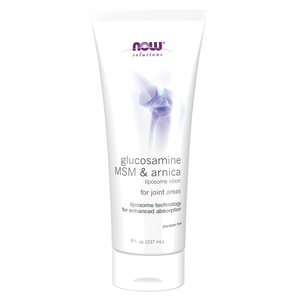 Now Foods Solutions, Glucosamine, MSM ו Arnica Liposome Lotion, עבור אזורים משותפים, Liposome טכנולוגיה לשיפור Absorption, 8-Ounce