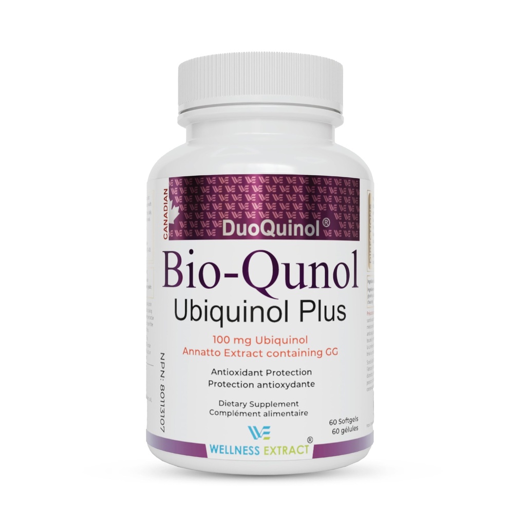 Wellness EXTRACT BioQuinol Ubiquinol (CoQ10) עם Geranylgeraniol - Master Antioxidant לבריאות הלב, חשמל סלולרי 150 מ"ג 60 מ"ג Softgels