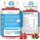2 Pack Ashwagandha Gummies for Women Men, Sugar Free Organic Ashwagandha Gummies תוסף להרגעת האיזון, Gluten Free, 120 Count
