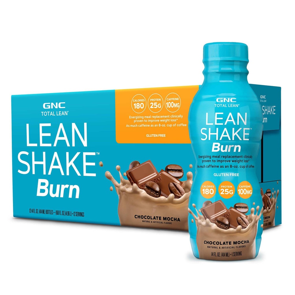 GNC Lean Shake Burn with Caffeine, Meal החלפה, שוקולד Mocha, 25g חלבון, קליני פרובנס ניהול משקל פרובנס, מוכן לשתות, אפס הוסיף סוכר, 14 oz בקבוקים, Pack של 12