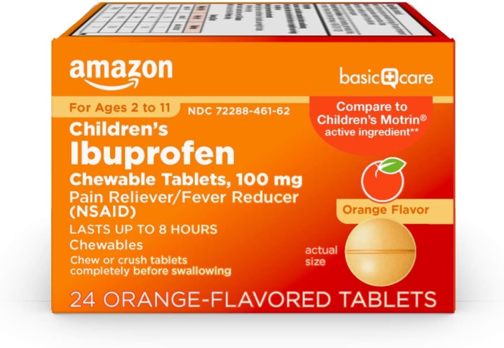 טבליות Ibuprofen Chewable של ילדים, 100 מ"ג, כאב Reliever ו Fever להפחית, כתום פלאמור, עבור כאבי, כאב, כאב, כאב גרון, כאב יתר ו הקלה כאבי ראש, 24 הרוזן הרוזן