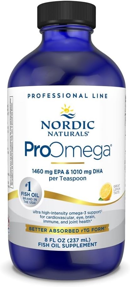 Nordic Naturals ProOmega נוזל, Lemon Flavor - 8 oz - 2840 מ"ג אומגה 3 - שמן דגים עתירי גבוה עם EPA & DHA - מקדם את המוח, העין, הלב, בריאות החיסון - non-GMO - 48 משרתים