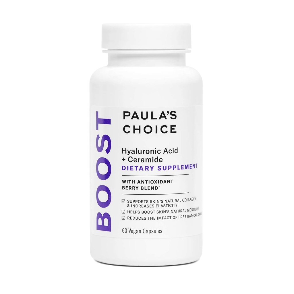 בחירתו של פאולה Hyaluronic Acid + Ceramide Dietary תוסף, תמיכה קולג'ן עור רך, בריא + Radiant, Gluten-Free + Soy-Free, 60 קפסולות טבעוניות