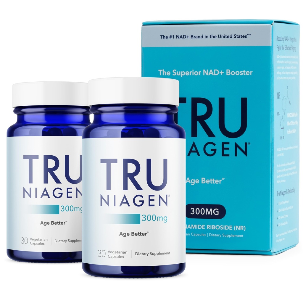 TRU NIAG פטנט תוסף NAD עבור אנטי Aging ו- Cell Regeneration, 300 מ"ג Niagen, 30 משרתים | תמיכה באנרגיה סלולרית, המוח, השרירים | Nicotinamide Riboside (NR) לקחת 1 Daily | 2 בקבוקי בקבוק