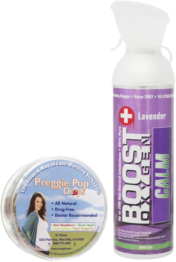 Boost Oxygen Large Calm ו-Preggie פופ טיפות Bundle עבור ארוחת בוקר מחלה במהלך ההריון, כל טבעי