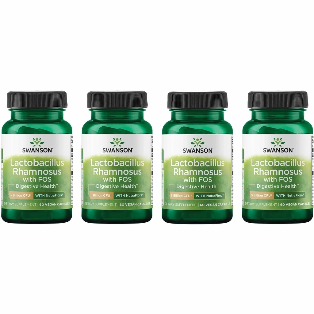 Swanson Lactobacillus Rhamnosus עם FOS - Probiotic תוספת תמיכה בריאות העיכול - 5 מיליארד CFU - מקדם בריאות GI Tract במהלך נסיעות - (60 Veggie Caps) Pack