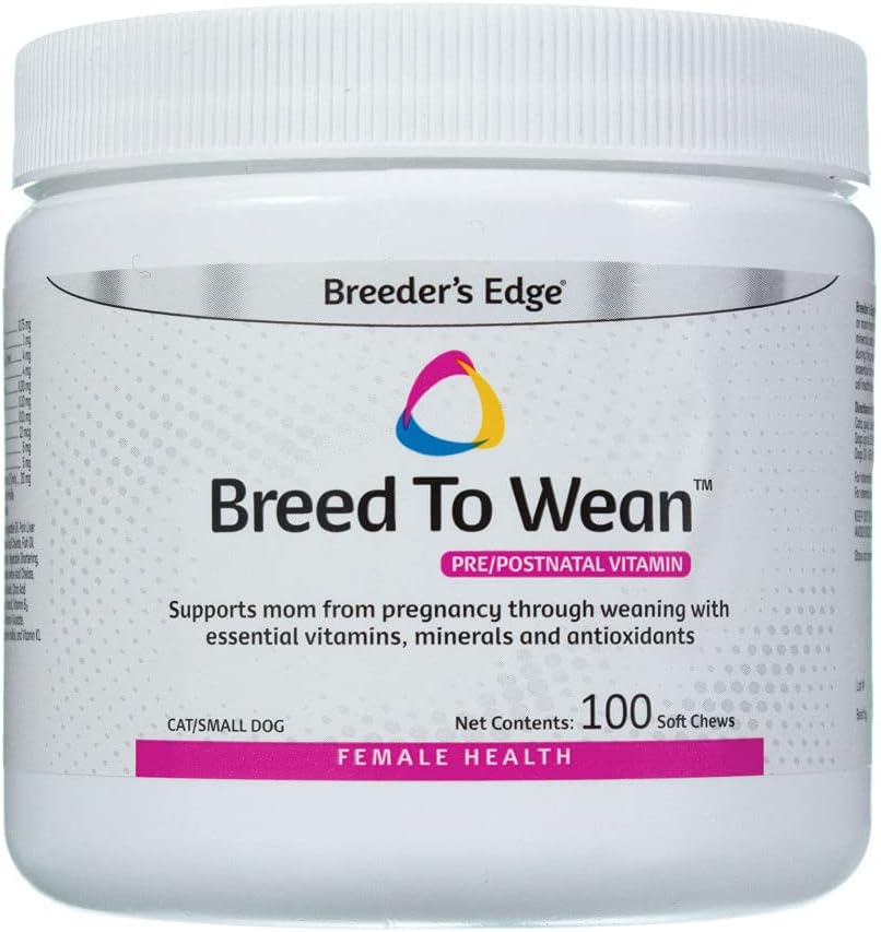 Breeder's Edge Breed to Wean, Prenatal ו Postnatal Multivitamin for Dogs & Cats, תומך אמהות בהריון וסיעוד, תוספת מספקת אנטי-חמצן, ויטמינים ומינרלים (100ct Small Dog & Cat)