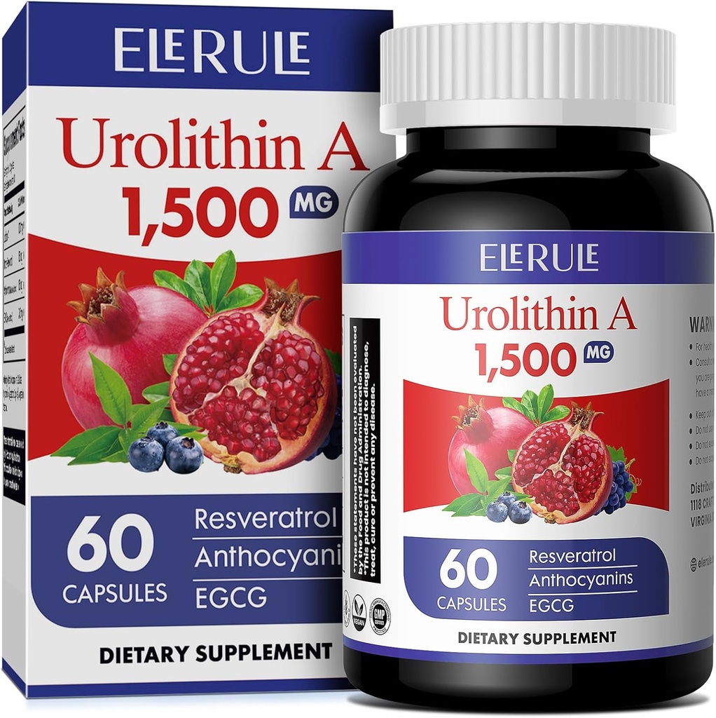 Urolithin A תוסף 1000 מ"ג פלוס Trans-Resveratrol, Anthocyanins, תה ירוק, מוטיבציה בריאה Aging, Supports תאים ואנרגיה עבור גברים ונשים, 60 קפסולות-32