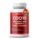 COQ10 + Red Yeast Rice תוספת - 10in-1 טבעי בלנדר עם אומגה 3 ויטמין B3, K2, D3, Zinc Milk Thistle Black Pepper - 150 Count - Made & Tested בארצות הברית