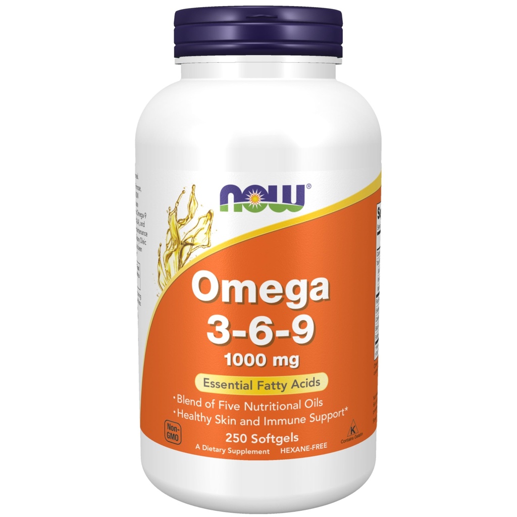 תוספי מזון עכשיו, אומגה 3-6-9 1000 מ"ג עם תערובת של Flax Seed, Evening Primrose, Canola, Black Currant ו- Pumpkin Seed Oils, 250 Softgels