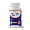 Vitamatic Folic Acid, ויטמין B12 & B6 - 180 טבליות מהיר Dissolve לב בריאות, ייצור אנרגיה ו Red Blood Cell תמיכה