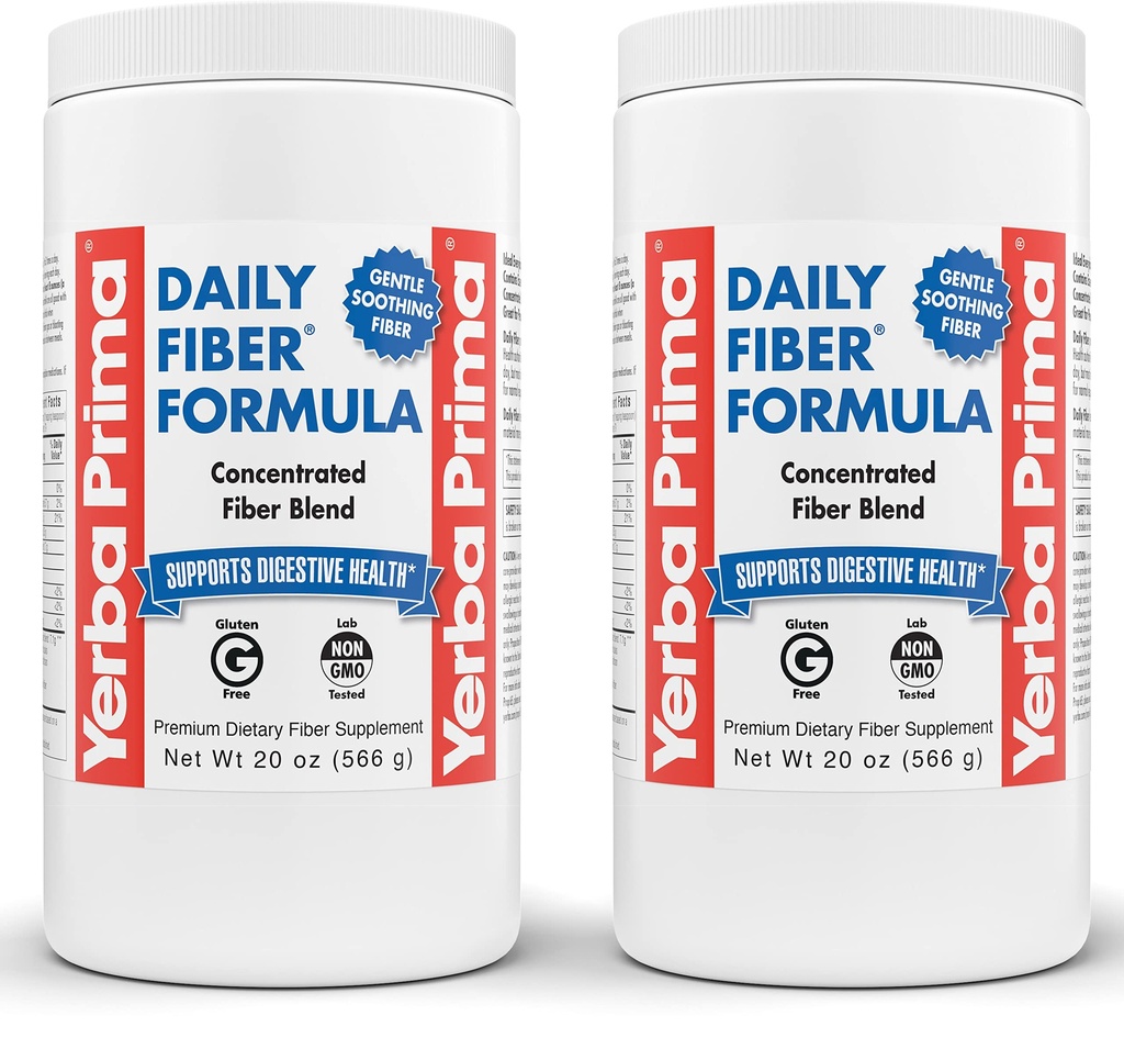 Yerba Prima Daily סיבים פורמולה - 20 אבקת oz (Pack of 2) - Unflavored, Concentrated Band of Soluble / Insoluble, Psyllium Seed Husks, Acacia Gum תוסף Apple סיבים - קבוע קולקציה ניקוי קלסר