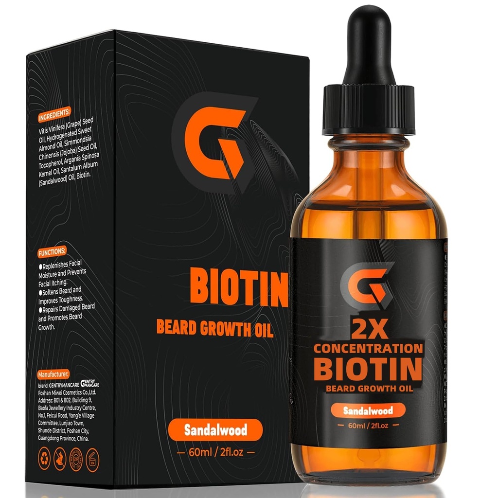2X ריכוזיות ביוטין Beard Growth Oil for Men - Leave-In Conditioner & Softener - Moisturizing, Thickens,חוזק ומקדם צמיחת שיער הפנים - אורגני Argan & Jo Joba שמן - 2fl. Oz Oz