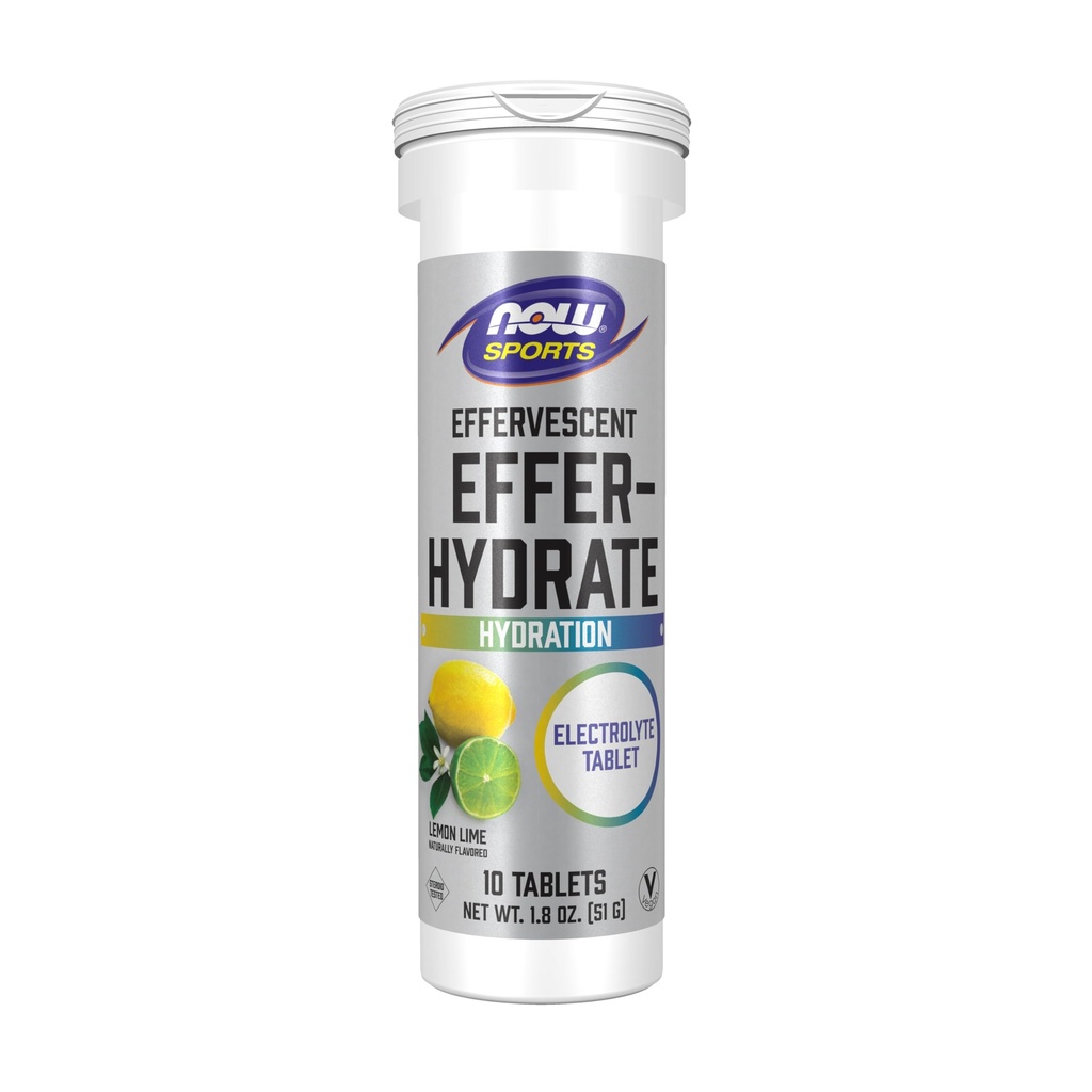 Now Foods Sports Nutrition, Effer-Hydrate, Electrolyte Supplement, Recovery*, Lemon Lime, 10 טבליות