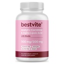 BestVITE Acetyl L-Carnitine 500 מ"ג ו-Alpha Lipoic Acid 200 מ"ג לקפסולה עם ביוטין (120 קפסולות צמחוניות) - No Stearates - טבעוני - Non GMO - Gluten Freeten