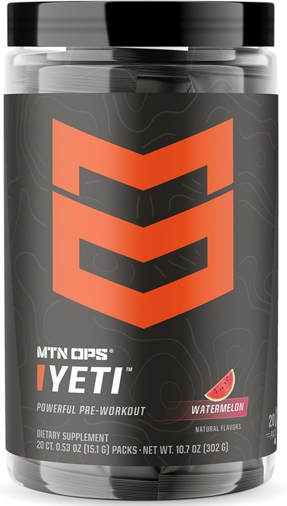 MTN OPS Buti Trail Packs Pre-Workout אבקת אנרגיה לשתות עם Creatine, 200 מ"ג Caffeine & BCAAs עם Beta Alanine, 20Single לשרתs, Watermelon