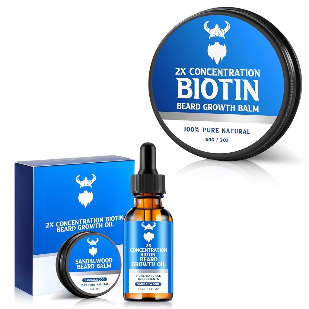 שמן צמיחה עם 2X ריכוז ביוטין עבור גברים ו Biotin Beard Balm עבור Men & Conditioning Beard Wax, Hydrates & Thickens שיער הפנים הצמיחה