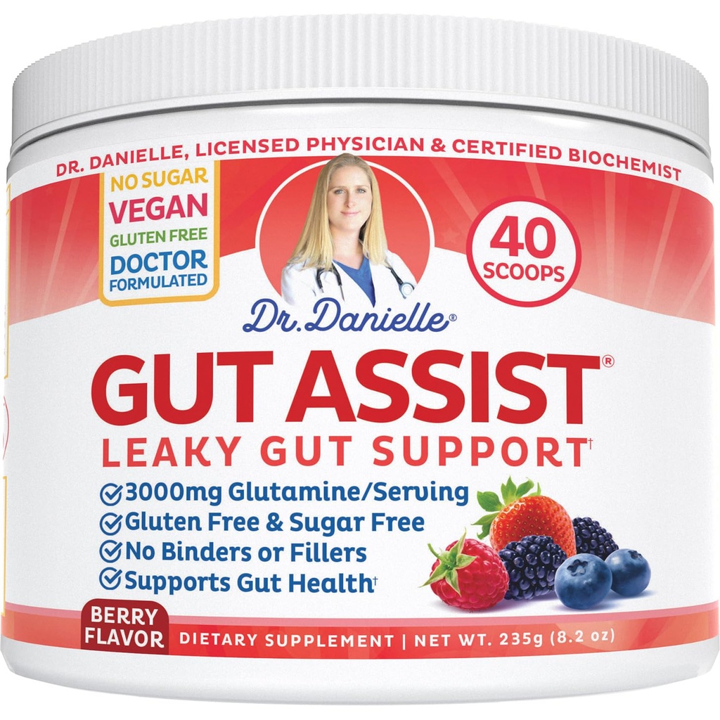 Doctor Danielle Gut Assist - Laky Gut תיקון אבקת תוספי אבקת - Glutamine, Arabinogalactan, Licorice Root - תמיכה IBS, Heartburn, Bloating, Gas, Constipation, SIBO, ברי פלאפור