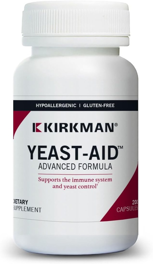 קירקמן - Yeast Aid Advanced Formula - 200 קפסולות - תומך Yeast Control - תמיכה במערכת החיסון - Hypoallergenic