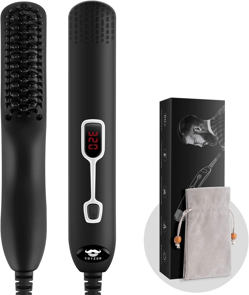 Beard Straightener Comb for Men - שדרג את Professional Electric Mens Beard Straighting Brush Portable Anti-Scald 5 טמפרטורה מתאימה ו- LCD Display עם ביצוע בייג'ינג