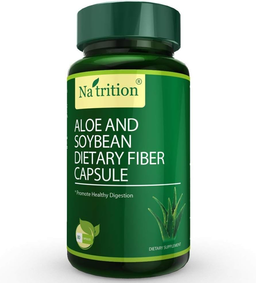 Natrition Aloe Vera Gel לחלץ קפסולות עם Soybean Dietary סיבים - Best Intestinal ניקוי תוסף - שיפור העיכול ו- Constipation הקלה - 80 קפסולות