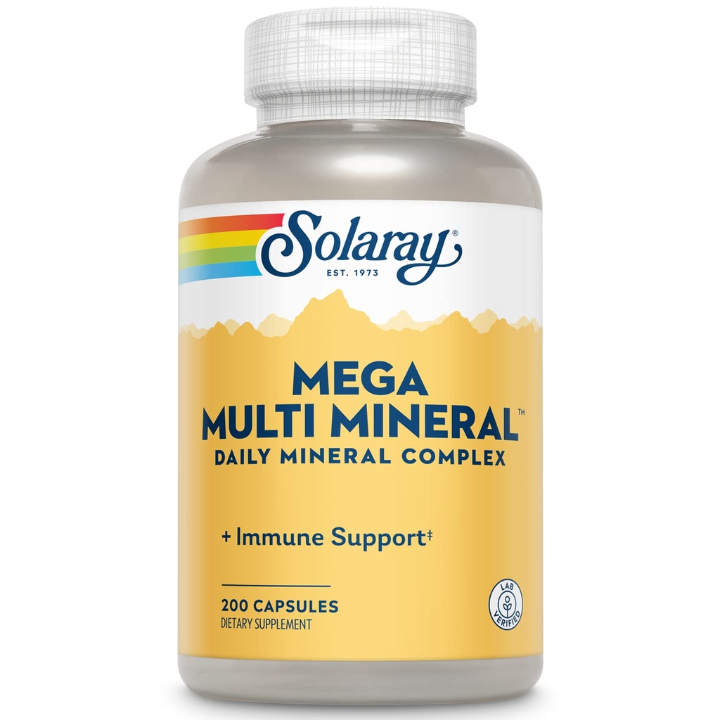 Solaray Mega Multi מינרלים, Daily מינרלים Complex with Calcium, Iron, Magnesium, Zinc, ועוד בצורות גבוהות של צ' מורחבות, בריאות כללית ותמיכה החיסון, 50 משרתים, 200 קפסולות, 200 קפסולות