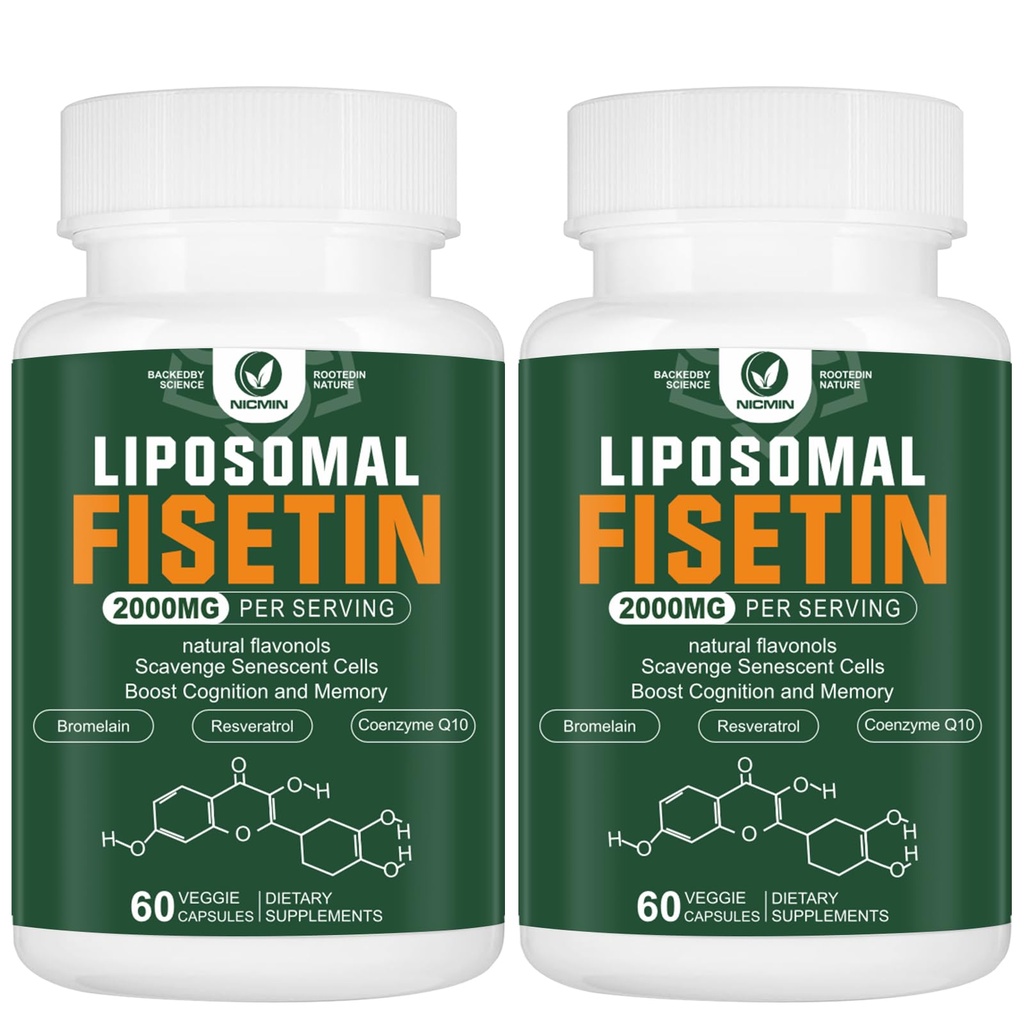 תוסף Liposomal Fisetin, 2000MG, 98% Pure Fisetin Polyphenols Antioxidants, עם Quercetin, TMG ו Resveratrol, עבור תמיכה קוגניטיבית בריאה, 120 קפסולות