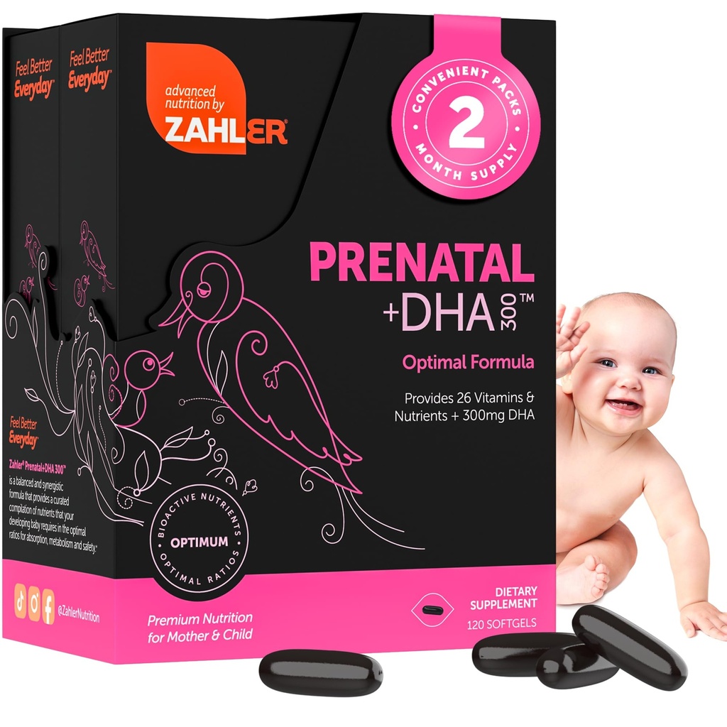 Zahler Prenatal ויטמין עם DHA & Folate - DHA תוספים & Prenatal Multivitamin for Mother and Child - כשר טרום לידתי DHA prenatal ויטמינים עם ברזל, Pre Natal Softgels ( Count (Pack of 1))