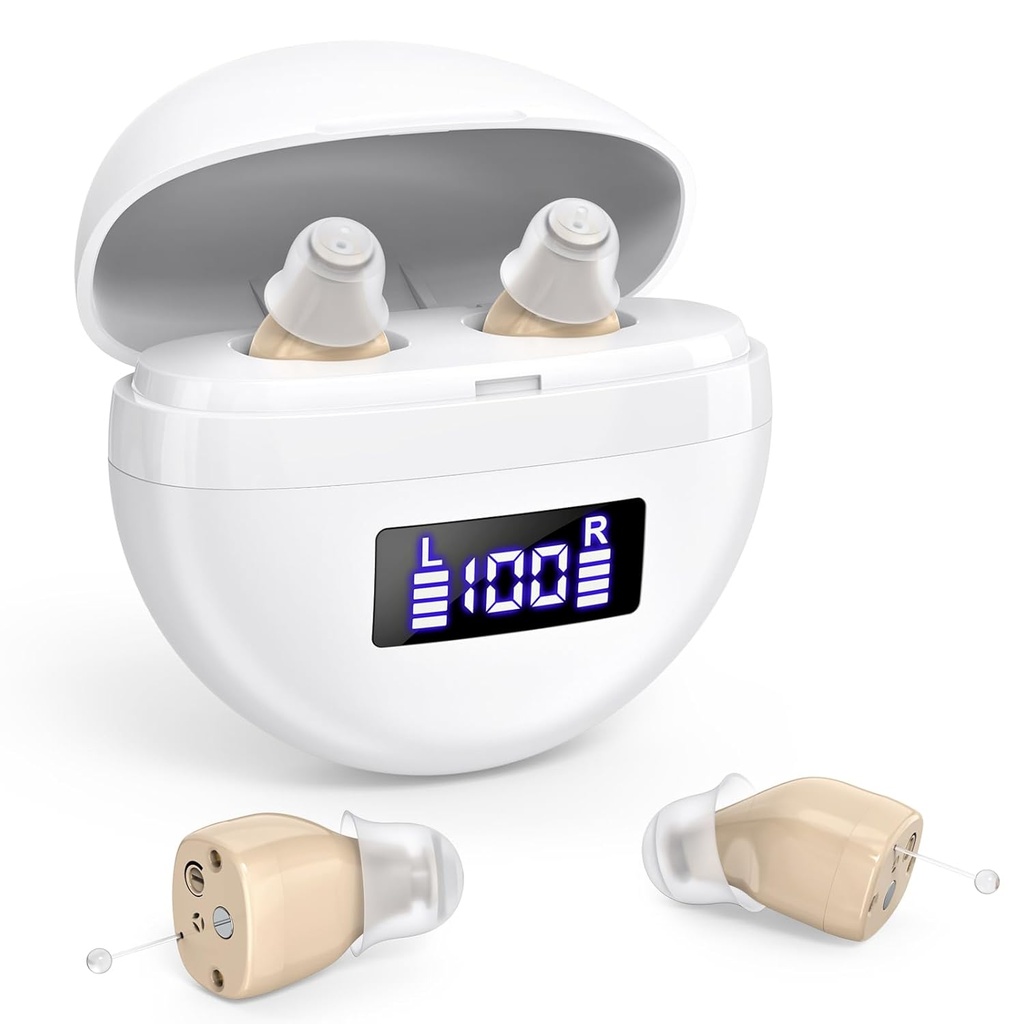 מכשירי שמיעה בתשלום עבור מבוגרים ומבוגרים,Hearing Amplifiers with Noise Cancelling,Sound amplifier Volume Control, In Ear Digital Hearing Aid for Hearing Loss (Brown)