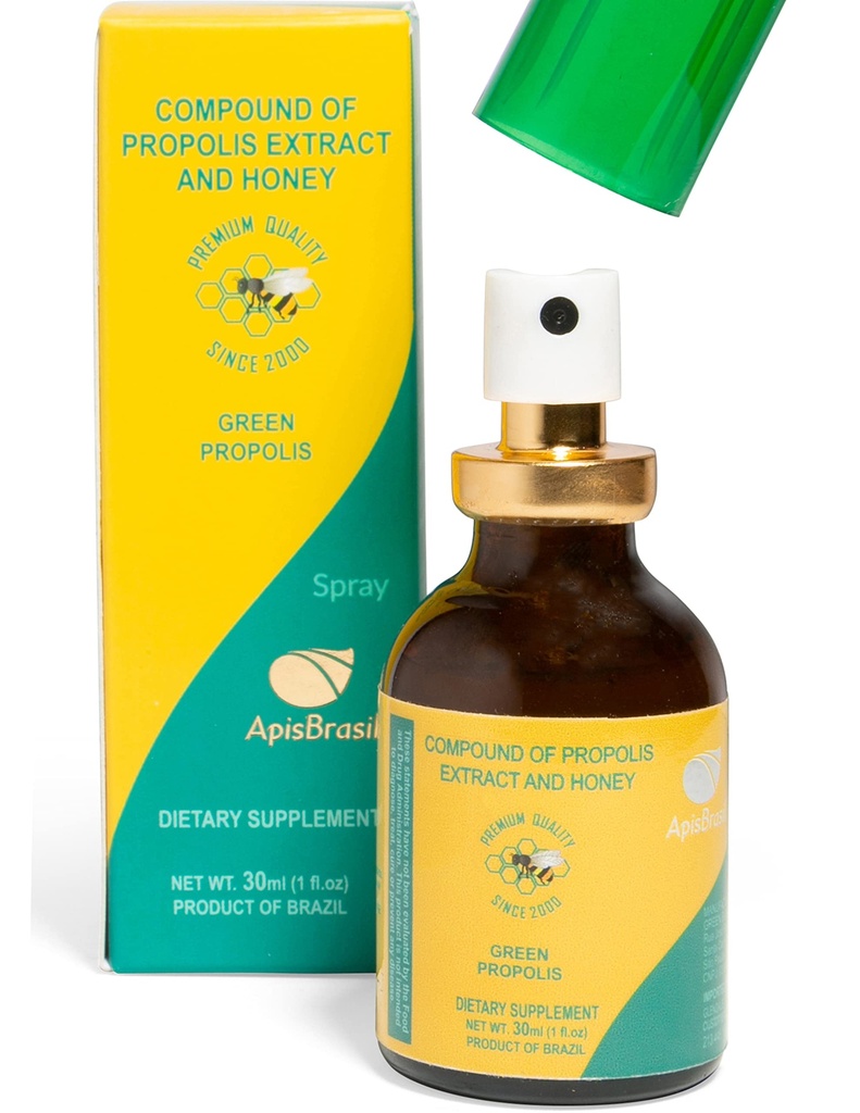 ברזיל Green Bee Propolis Spray (30 מ"ל) - תמיכה טבעית של Immune - Sore גרון הקלה - איכות פרימיום - חבילת 1