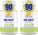 ה-Daily Vites ADK 10 כוח כפול (10,000 יואן) ויטמינים A1, D3 & K2 (כ- MK7) - Physician Formulated Bone & Immune System Support - Gluten Free, non GMO - 180 קפסולות צמחוניות