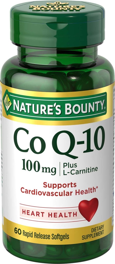 Nature's Bounty CoQ10, תומך בבריאות הלב, 100mg Plus L-Carnitine, 60 Softgels