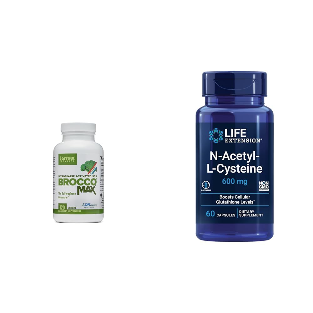 Jarrow BroccoMax with Sulforaphane for Liver Health, 120 קפסולות משחררות ותוחלת החיים N-Acetyl-L-Cysteine (NAC), החיסון, הנשימה, בריאות הכבד