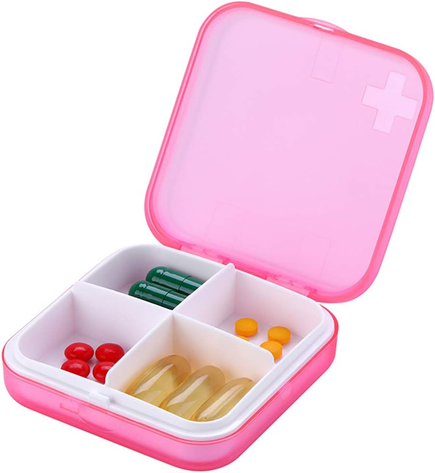 Portable PillPSKer - Slim Pill Box for Purse or Travel, Compact Pill Case(4 השוואתיות,Pink)