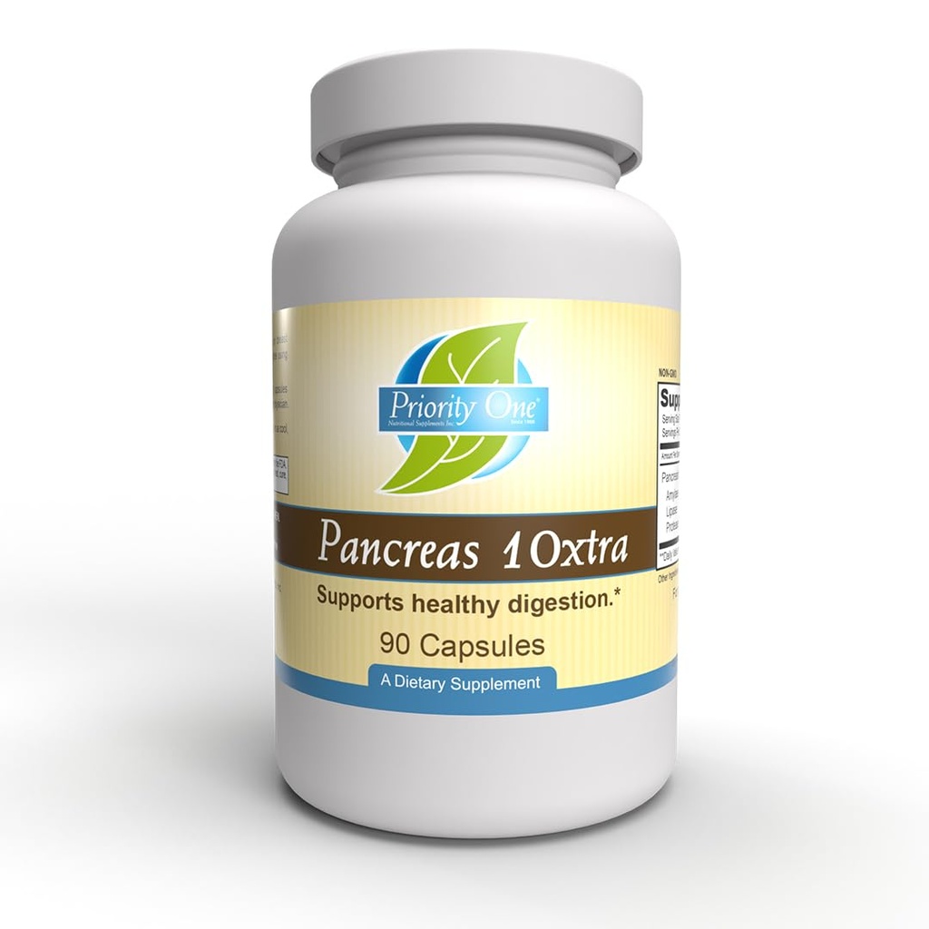 עדיפות אחת ויטמינים Pancreas 10xtra 90 קפסולות - אנזימים Pancreatic amylase, lipase, ו protease באופן טבעי תמיכה בריאה. *
