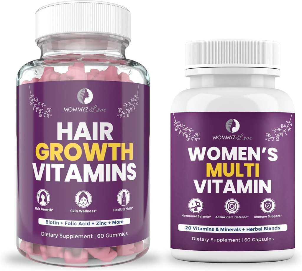 Momz Love Postpartum שיער אובדן ויטמין - חניכיים ביוטין לצמיחת שיער, עור רדיאנט וציפורים חזקות פלוס Womens Daily Multivitamins עבור בריאות נשים, אנרגיה, מיקוד ו Mood