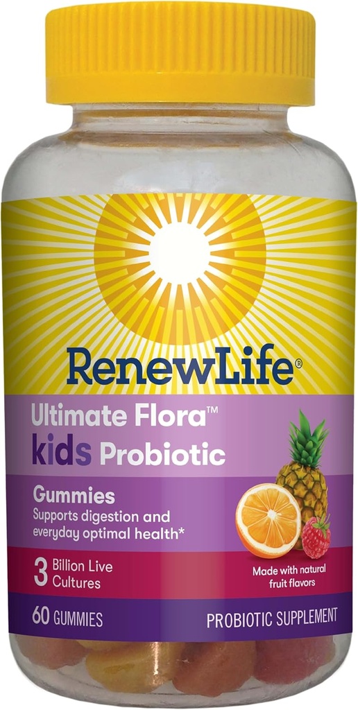 Renew Life Kids Probiotics, תוסף יומי תומך בבריאות הכללית ו- Optimal Digestion, חלב וסוי חינם, 3 מיליארד CFU, 60 Count